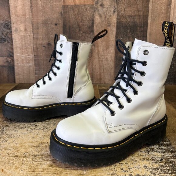 Dr. Martens Jadon Side Zip Patent Leather White Platform Combat Boots Womens 7 - Picture 1 of 12